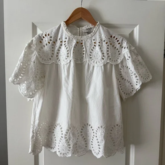 Sea NY Marina White Eyelet Blouse - Picture 1 of 4